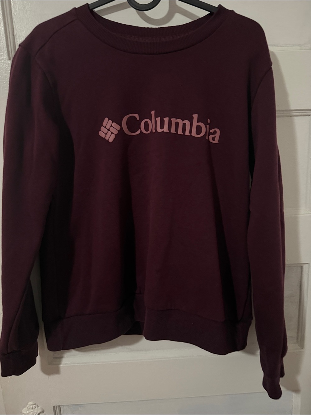 Columbia Women's Deep Plum Crewneck Sweatshirt with Pale Pink Logo